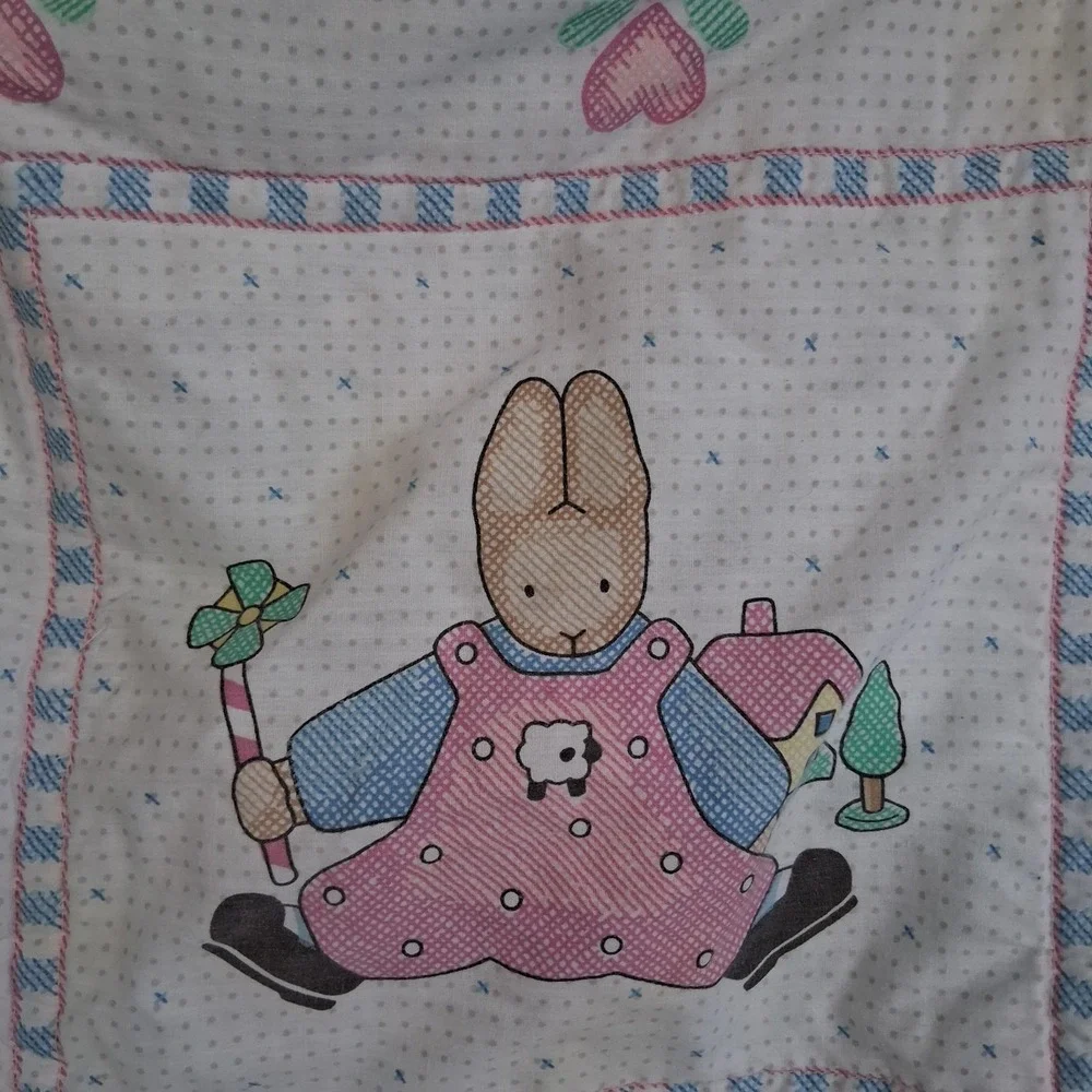 Vintage 90s Y2k Daisy Kingdom Baby Blanket Quilt Bunnies Cottagecore Pastel‎